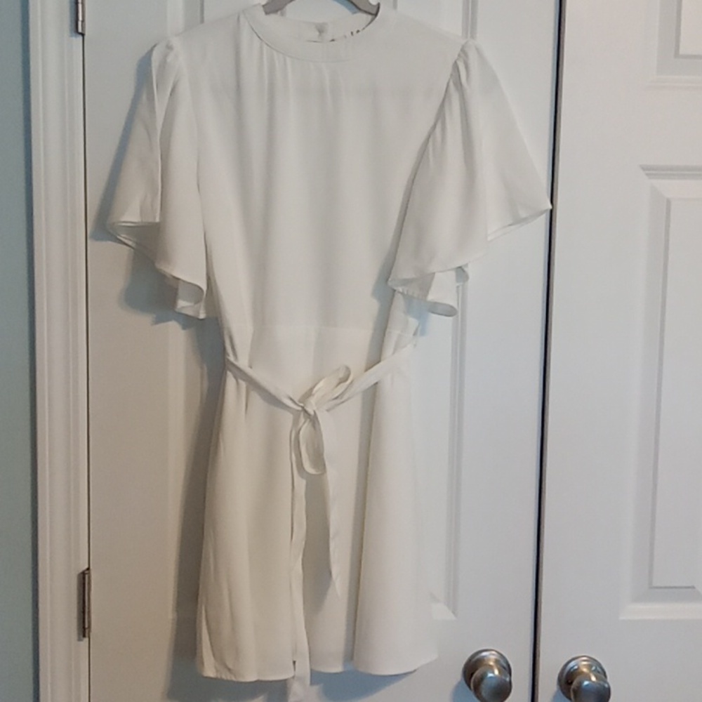 TCEC White Mini Dress with Belt
